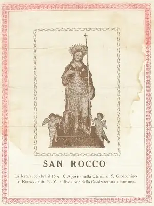 Early Feast poster showing the statue of St Rocco in Potenza, Italy.